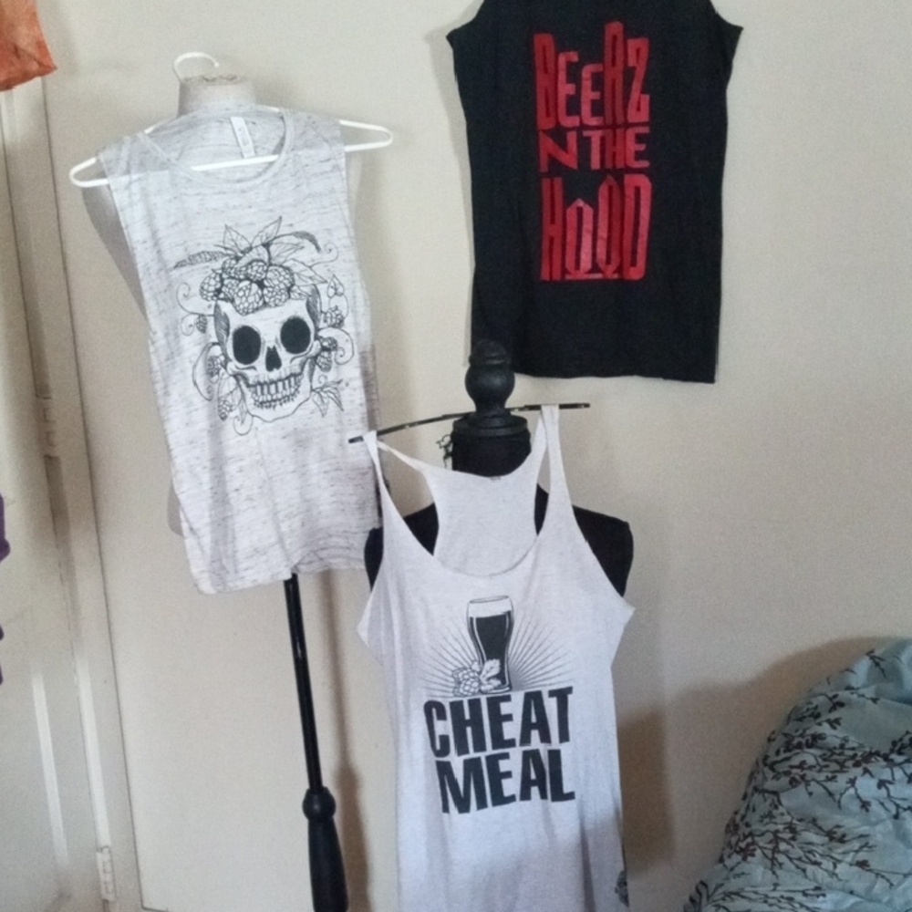 Set of Three Beer and Skull Racer Back Tanks Size Large
